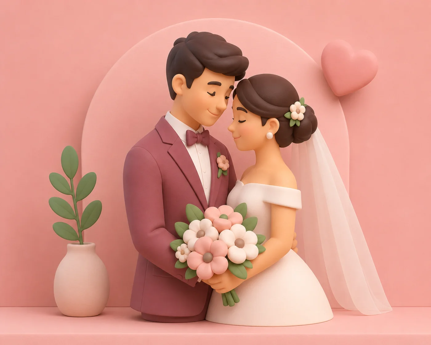 Bride and groom wedding illustration